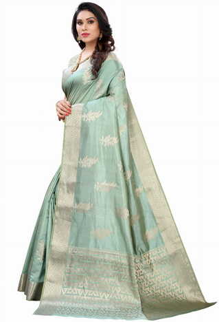 MGC Raw Silk Pista colour saree with blouse piece SP688