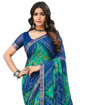 MGC Chiffon Multi Colour saree with blouse piece SP755