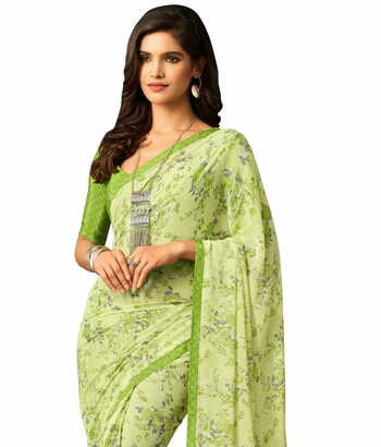 MGC Georgette Green colour saree with blouse piece SP899