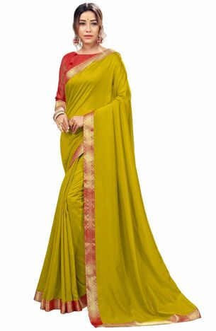 Vichitra Yellow Green Color Saree With Blouse Piece by MGC