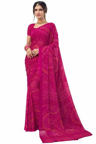 Chiffon Magenta Color Saree With Blouse Piece by MGC