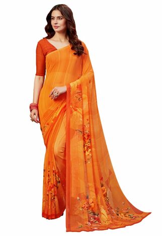 MGC Georgette Orange Colour saree with blouse piece SP314