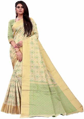 MGC Silk Jacquard Beige colour saree with blouse piece SP632