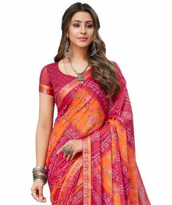 MGC Chiffon Multi Colour saree with blouse piece SP754