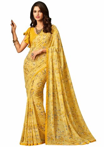 MGC Georgette Yellow colour saree with blouse piece SP898