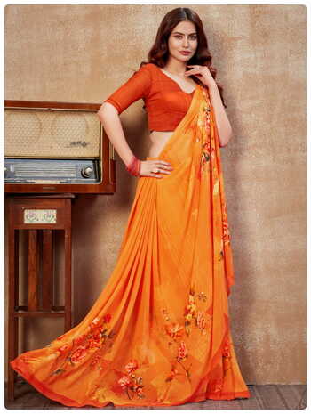 MGC Georgette Orange Colour saree with blouse piece SP314