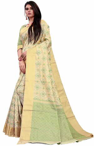 MGC Silk Jacquard Beige colour saree with blouse piece SP632