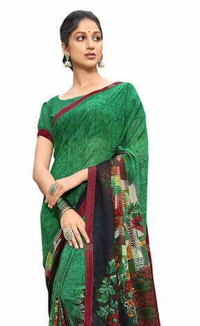 MGC Daani Georgette Green  colour saree with blouse piece SP828