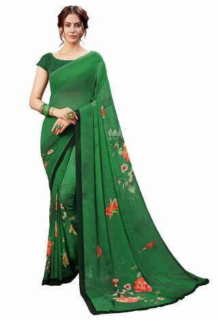 MGC Georgette Green Colour saree with blouse piece SP315