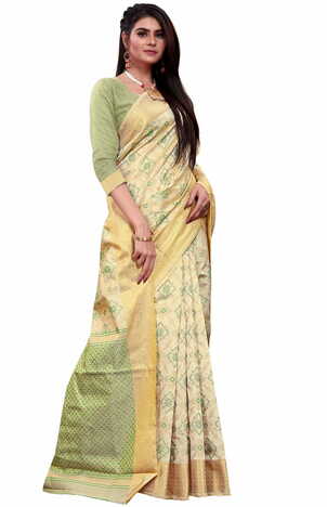 MGC Silk Jacquard Beige colour saree with blouse piece SP632