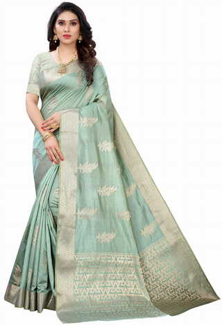 MGC Raw Silk Pista colour saree with blouse piece SP688