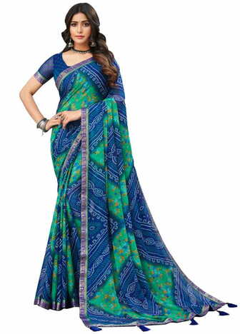 MGC Chiffon Multi Colour saree with blouse piece SP755