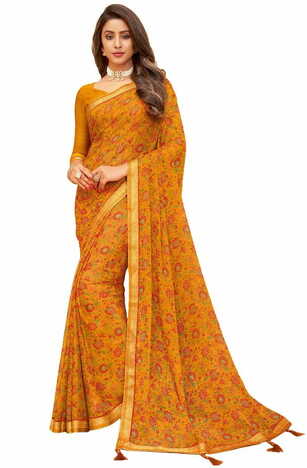 MGC Chiffon Yellow colour saree with blouse piece SP941