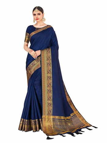 MGC Silk  With Stone Work Navy Blue Colour Saree With Blouse Piece Sp489