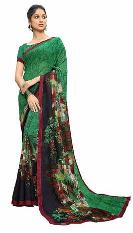 MGC Daani Georgette Green  colour saree with blouse piece SP828