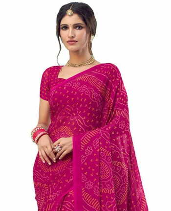 Chiffon Magenta Color Saree With Blouse Piece by MGC