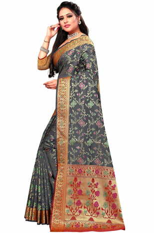 MGC Silk Grey Color Saree SP90