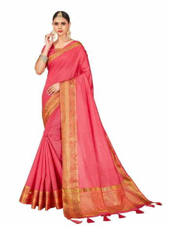 MGC Silk  With Stone Work Peech Colour Saree With Blouse Piece Sp490