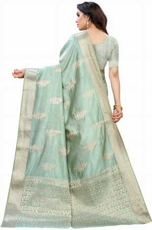 MGC Raw Silk Pista colour saree with blouse piece SP688