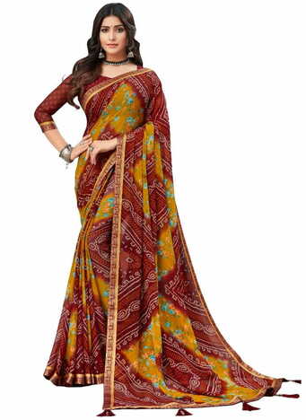 MGC Chiffon Multi Colour saree with blouse piece SP756