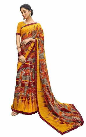 MGC Daani Georgette Mustard Yellow colour saree with blouse piece SP829