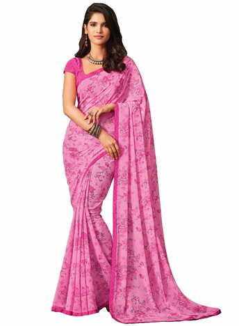 MGC Georgette Pink colour saree with blouse piece SP900