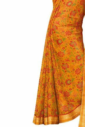 MGC Chiffon Yellow colour saree with blouse piece SP941