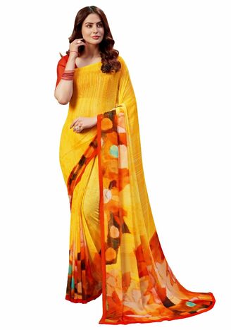 MGC Georgette Yellow Colour saree with blouse piece SP317