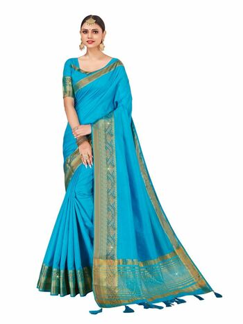 MGC Silk  With Stone Work Firoji Colour Saree With Blouse Piece Sp491