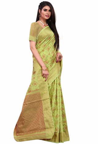 MGC Silk Jacquard Green colour saree with blouse piece SP633