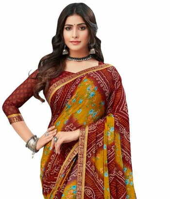 MGC Chiffon Multi Colour saree with blouse piece SP756