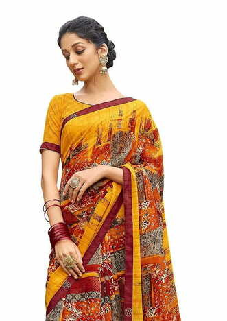 MGC Daani Georgette Mustard Yellow colour saree with blouse piece SP829