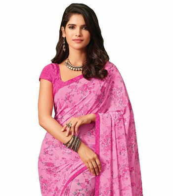 MGC Georgette Pink colour saree with blouse piece SP900