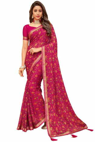 MGC Chiffon Pink colour saree with blouse piece SP942