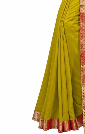 Vichitra Yellow Green Color Saree With Blouse Piece by MGC