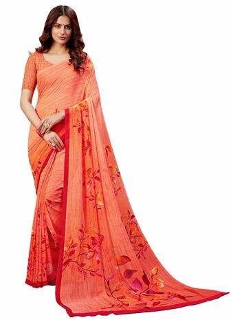 MGC Georgette Peach Colour saree with blouse piece SP319