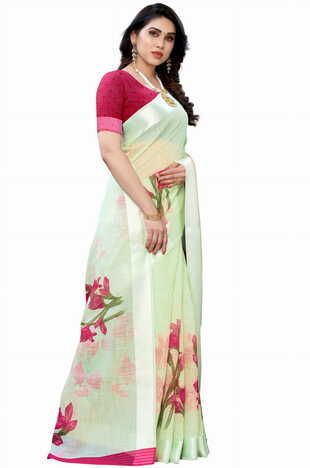 MGC Linen Green Colour saree with blouse piece SP370