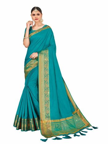 MGC Silk  With Stone Work Rama Colour Saree With Blouse Piece Sp495