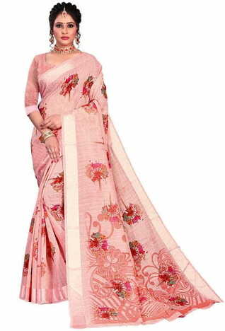 MGC Linen Peach colour saree with blouse piece SP634