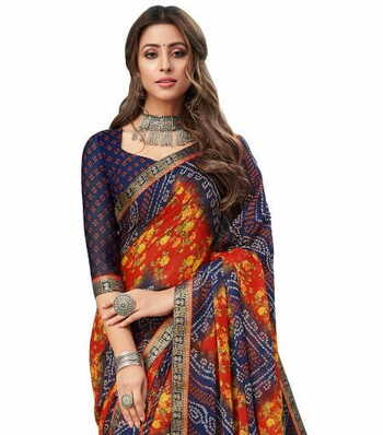 MGC Chiffon Multi Colour saree with blouse piece SP757