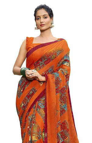 MGC Daani Georgette Orange colour saree with blouse piece SP830