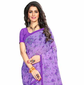 MGC Georgette Purple colour saree with blouse piece SP901