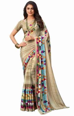 MGC Crepe Mulitcolor colour saree with blouse piece SP1007