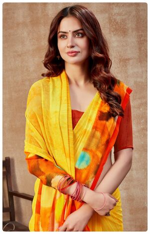 MGC Georgette Yellow Colour saree with blouse piece SP317