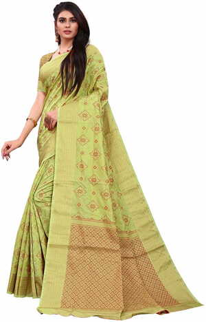 MGC Silk Jacquard Green colour saree with blouse piece SP633