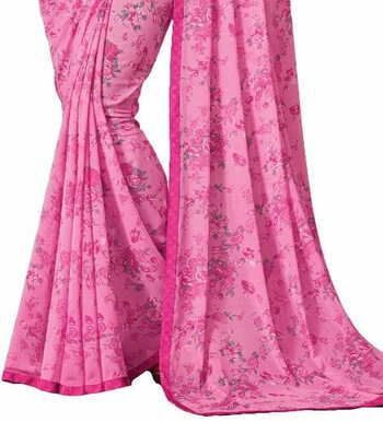 MGC Georgette Pink colour saree with blouse piece SP900