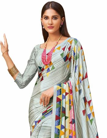 MGC Crepe Mulitcolor colour saree with blouse piece SP1006