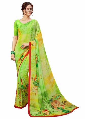 MGC Georgette Green Colour saree with blouse piece SP318