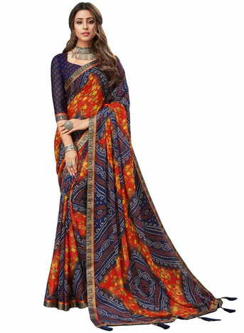 MGC Chiffon Multi Colour saree with blouse piece SP757