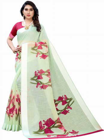 MGC Linen Green Colour saree with blouse piece SP370